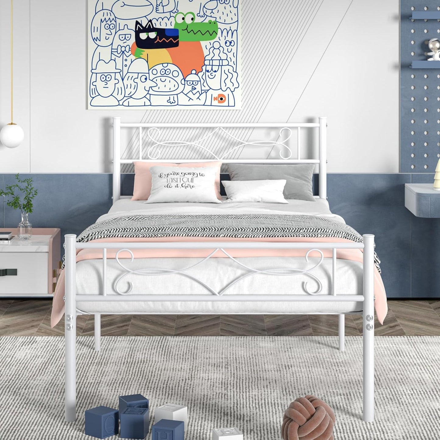 VECELO Queen Size Metal Platform Bed Frame with Headboard/Premium Steel Slat Support/No Box Spring Needed/Noise-Free Anti-Slip/Easy Assembly