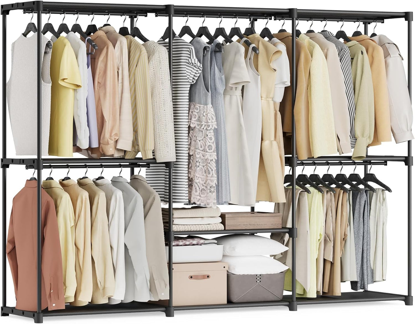 SONGMICS Portable Closet, Freestanding Closet Organizer, Clothes Rack with Shelves, Hanging Rods, Storage Organizer, for Cloakroom, Bedroom, 44.1 x 16.9 x 65 Inches, Black URYG24BK