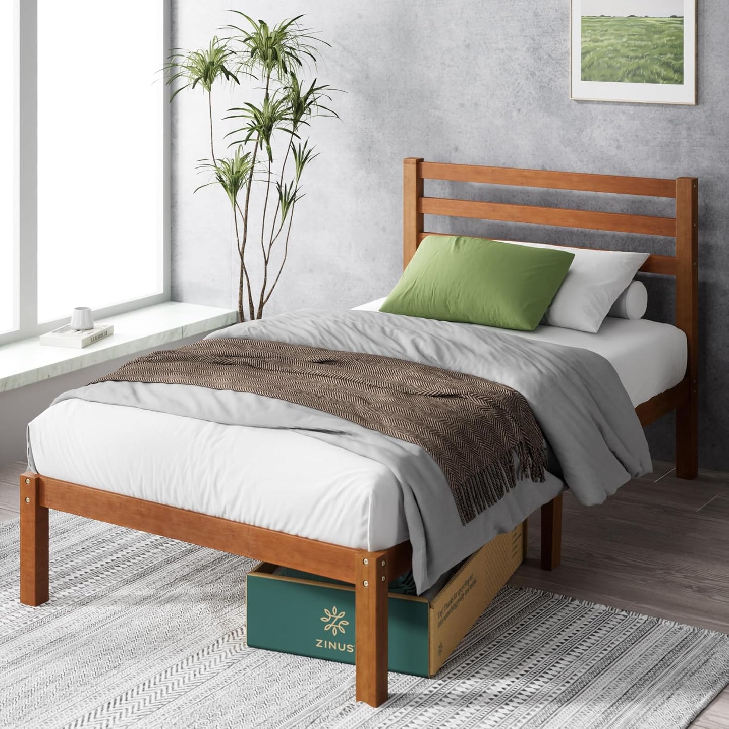 ZINUS Kai Bamboo and Metal Platform Bed Frame with Headboard, No Box Spring Needed, Easy Assembly, Full, Brown