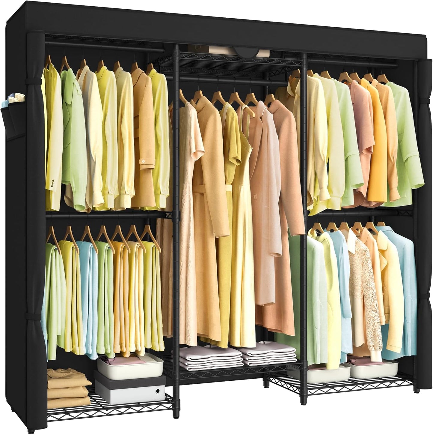 SONGMICS Heavy-Duty Rolling Clothes Rack, Garment Rack, Portable Closet, 43.3-Inch Wide Clothing Rack on Wheels, with Adjustable Mesh Shelves and Hanging Rails, Hooks, Ink Black ULGR414B01