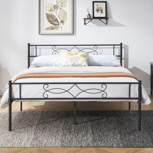 VECELO Queen Size Metal Platform Bed Frame with Headboard/Premium Steel Slat Support/No Box Spring Needed/Noise-Free Anti-Slip/Easy Assembly