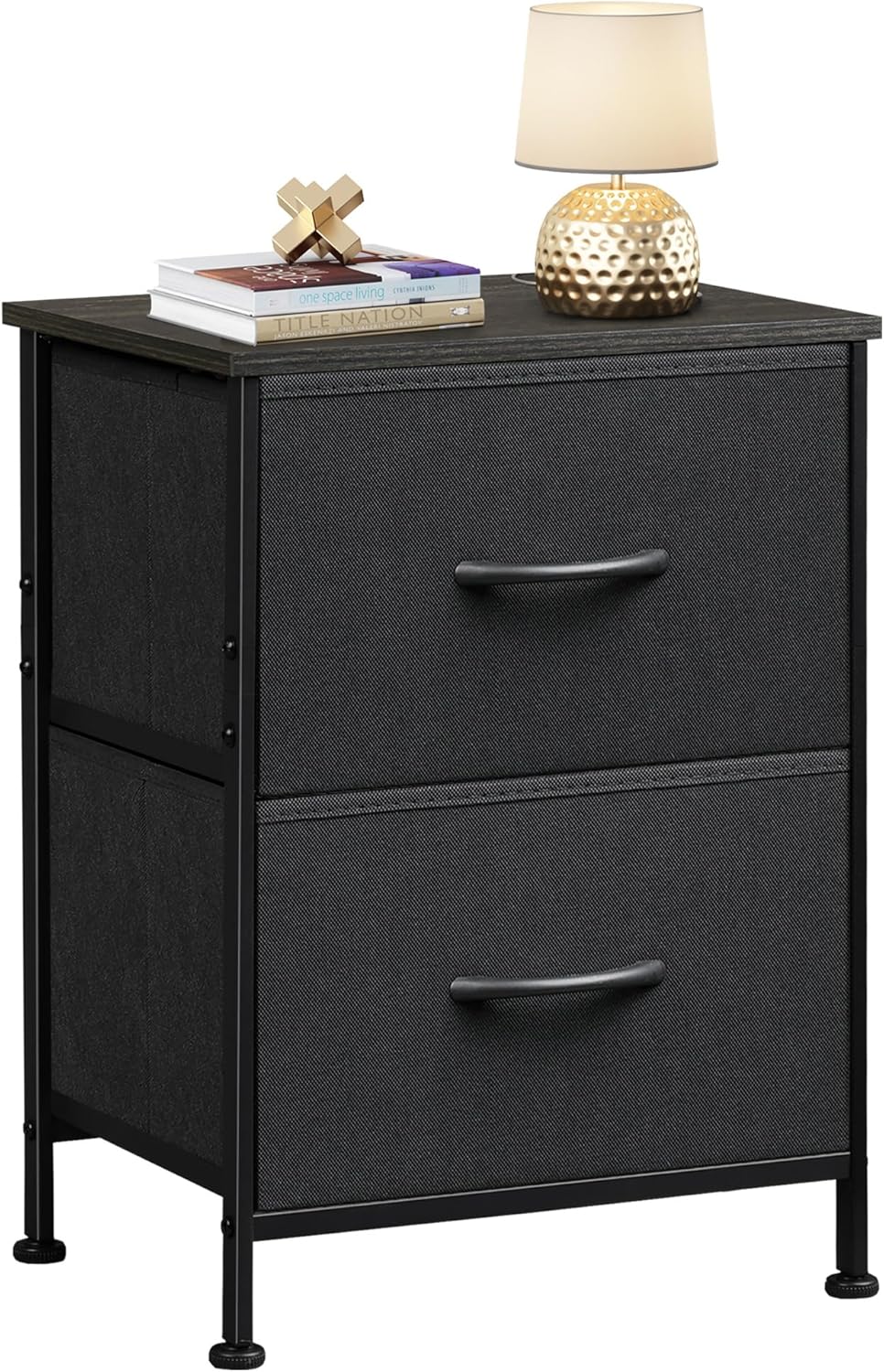 WLIVE Night Stand, Small 2 Drawer Dresser, Nightstand with Fabric Bins for Bedroom, Closet, Dorm, Rustic Brown Wood Grain Print, 11.8" D x 15.7" W x 20.9" H