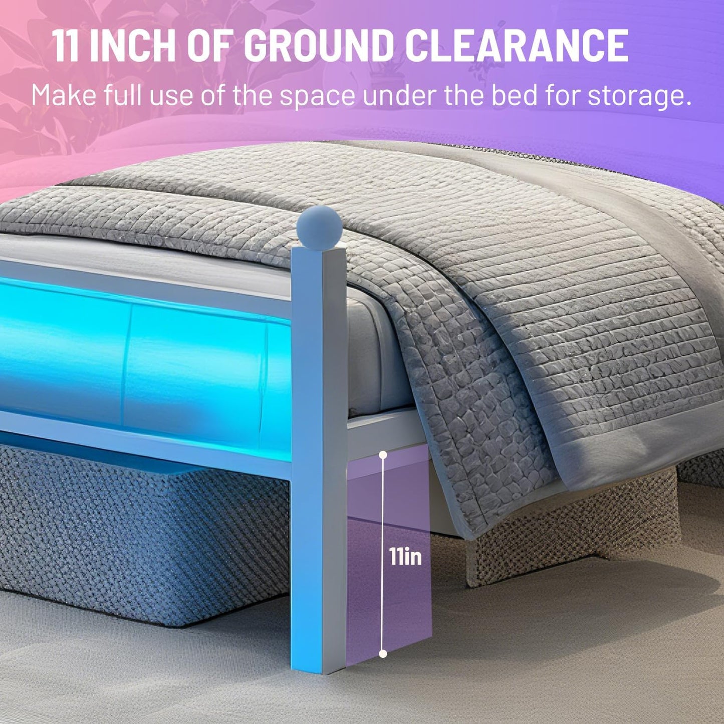 Full Size Bed Frame with Headboard and Footboard,Steel Slats Support-LED Bed Frame with USB Charging Station,Mattress Foundation-Under Bed Storage,No Box Spring Needed,Noise Free,White