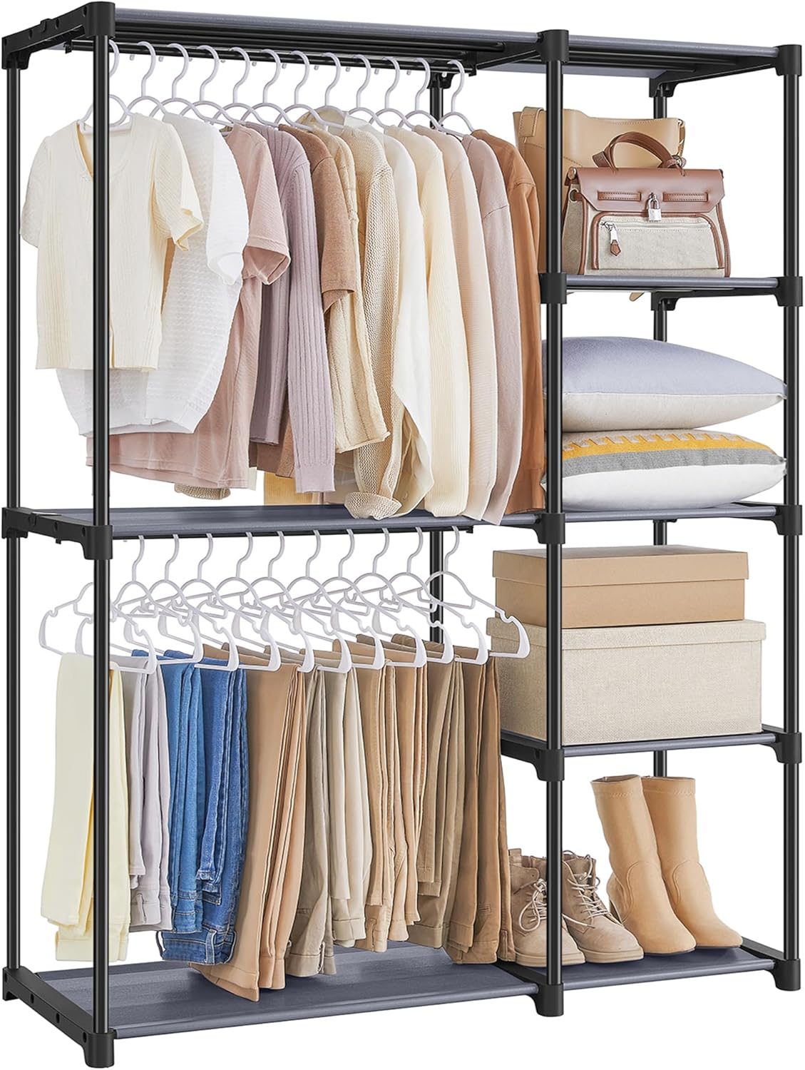 SONGMICS Portable Closet, Freestanding Closet Organizer, Clothes Rack with Shelves, Hanging Rods, Storage Organizer, for Cloakroom, Bedroom, 44.1 x 16.9 x 65 Inches, Black URYG24BK