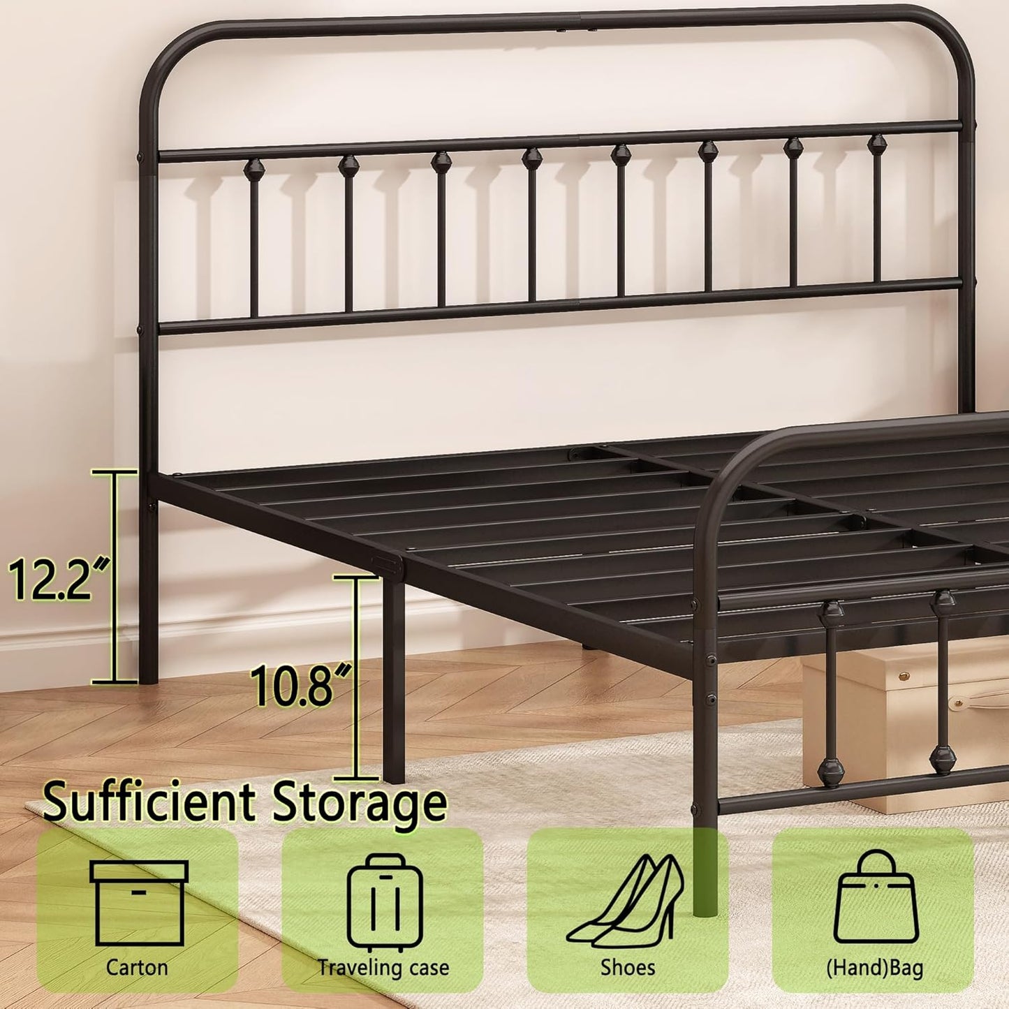 Metal Bed Frame - Structurally Stable Heavy Duty Steel Slat Supported Full Bed Frames,No Box Spring Needed for Easy Removal and Transport.