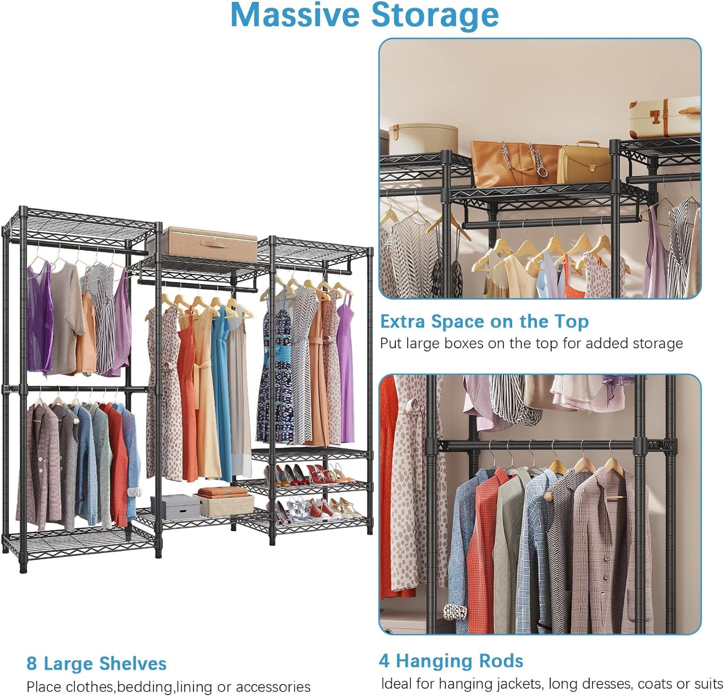 VIPEK V5C Heavy Duty Covered Clothes Rack Portable Bedroom Armoires Rack, Black Metal Clothing Rack with Black Cover, Adjustable Custom Freestanding Closet Wardrobe, Max Load 800LBS