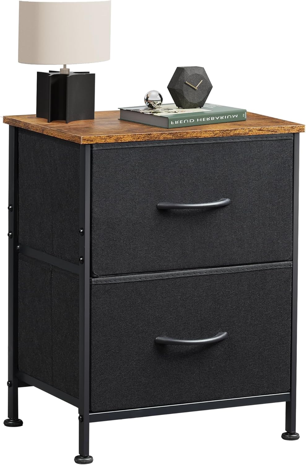 WLIVE Night Stand, Small 2 Drawer Dresser, Nightstand with Fabric Bins for Bedroom, Closet, Dorm, Rustic Brown Wood Grain Print, 11.8" D x 15.7" W x 20.9" H