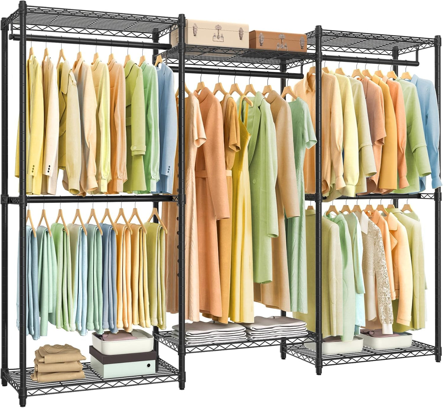 SONGMICS Heavy-Duty Rolling Clothes Rack, Garment Rack, Portable Closet, 43.3-Inch Wide Clothing Rack on Wheels, with Adjustable Mesh Shelves and Hanging Rails, Hooks, Ink Black ULGR414B01