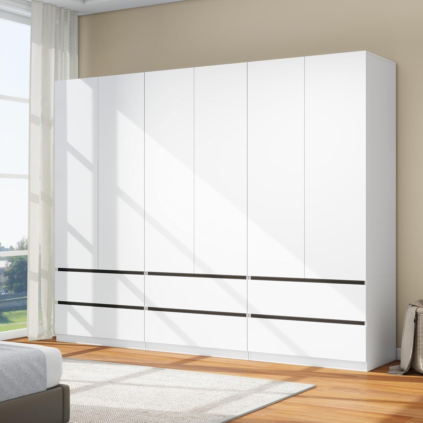 Wooden Wardrobe Closet with 2 Doors: 75" Bedroom Armoire Wardrobe Closet with 3 Drawers, White Cabinet with Hanging Shelves, Large Storage Cabinet (Modern, 1)