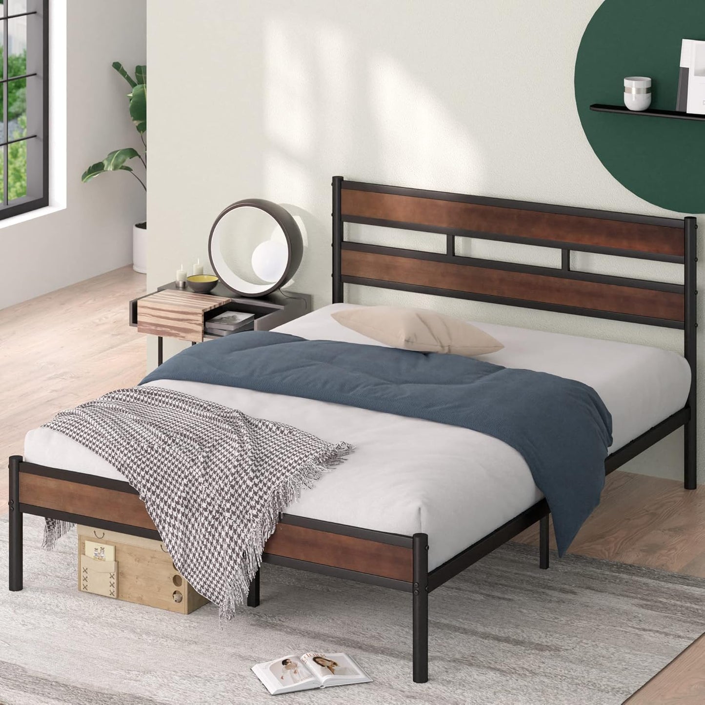 ZINUS Kai Bamboo and Metal Platform Bed Frame with Headboard, No Box Spring Needed, Easy Assembly, Full, Brown