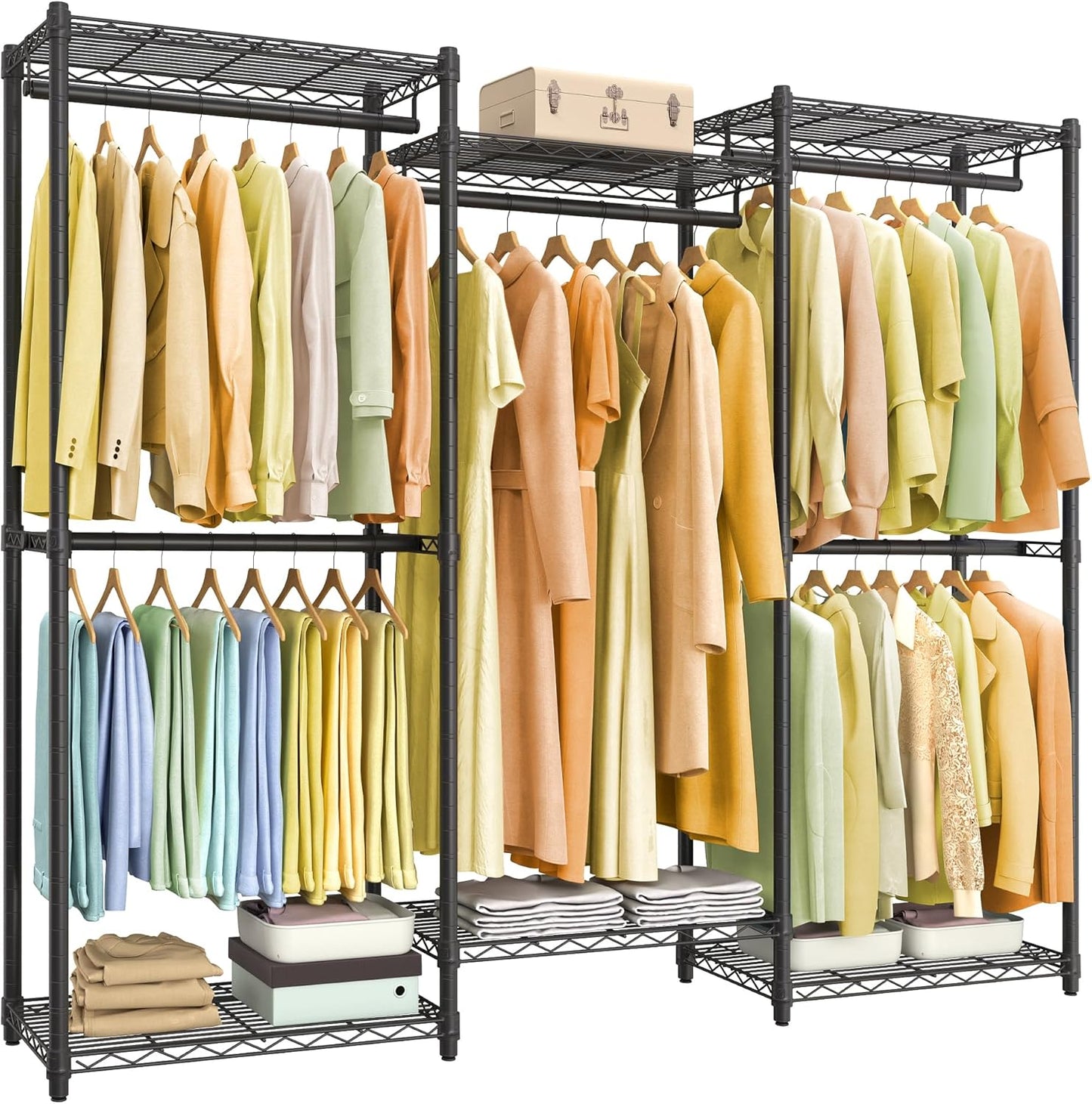 SONGMICS Heavy-Duty Rolling Clothes Rack, Garment Rack, Portable Closet, 43.3-Inch Wide Clothing Rack on Wheels, with Adjustable Mesh Shelves and Hanging Rails, Hooks, Ink Black ULGR414B01