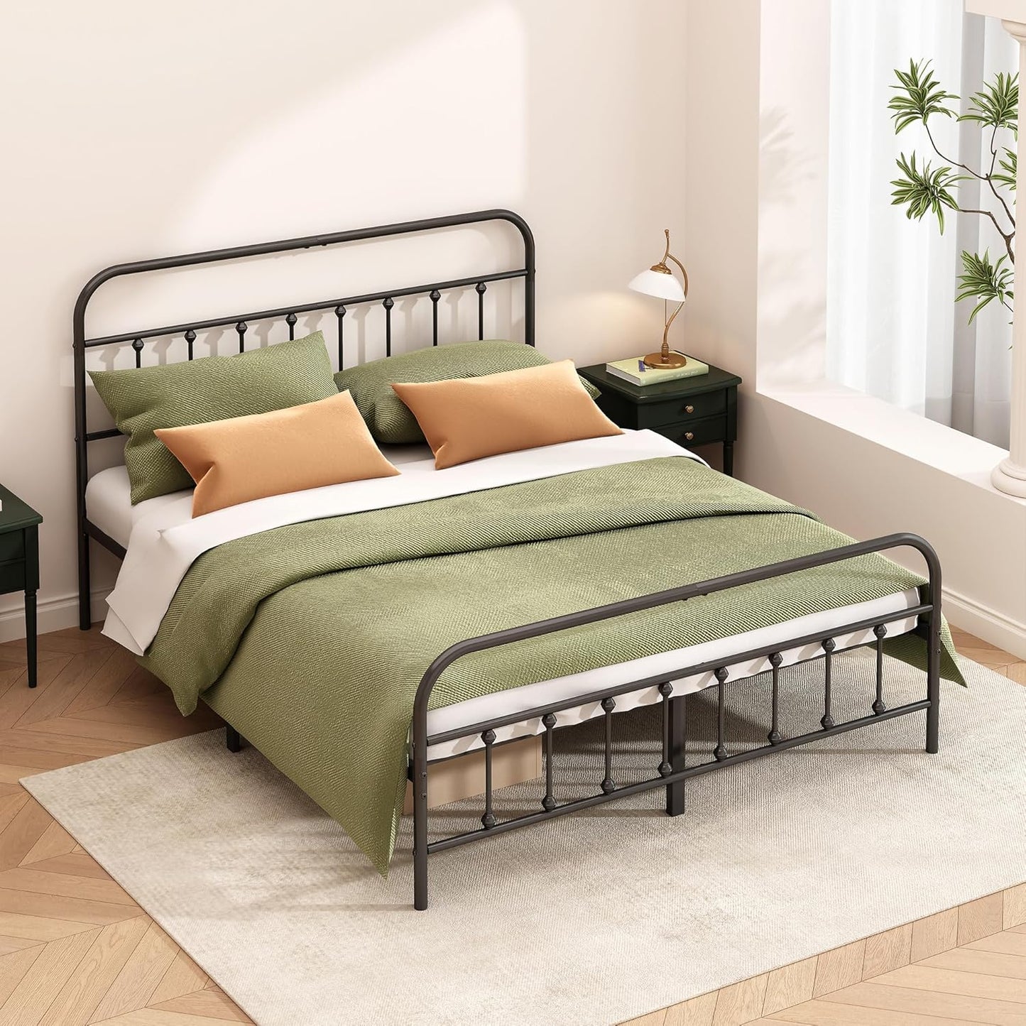 Metal Bed Frame - Structurally Stable Heavy Duty Steel Slat Supported Full Bed Frames,No Box Spring Needed for Easy Removal and Transport.